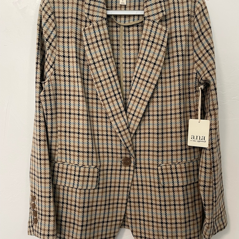a.n.a Women's Checkered Blazer - Beige and Black